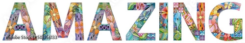 Word AMAZING. Vector zentangle object for decoration