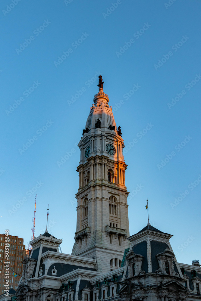 Close up view of Philadelphia Town Hall
