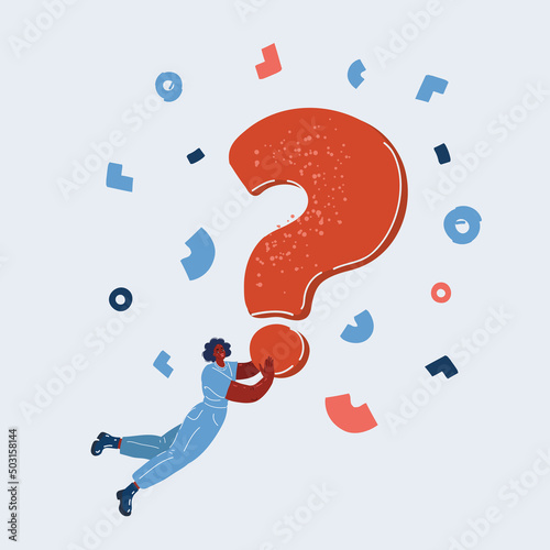 Vector illustration of woman holding a question mark and flying