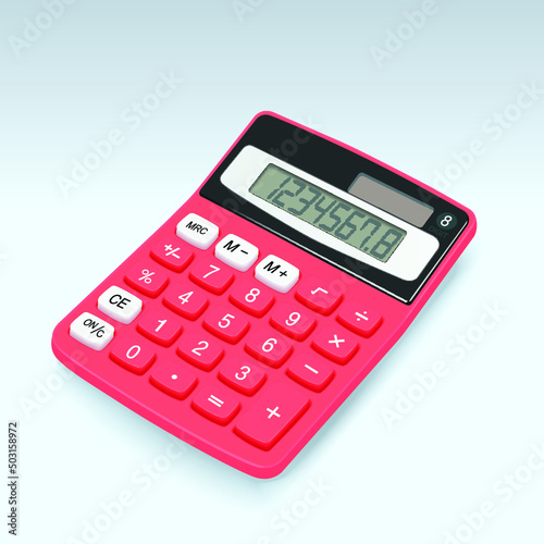 Red calculator isolated on white background