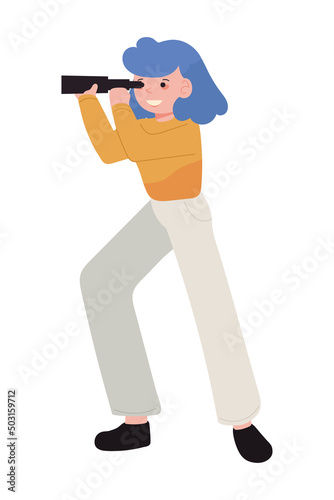 woman looking with telescope