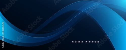 Abstract shiny blue wave on dark background. Modern flowing wave design element. Technology science concept. Suit for presentation, banner, flyer, poster, brochure, website. Vector illustration
