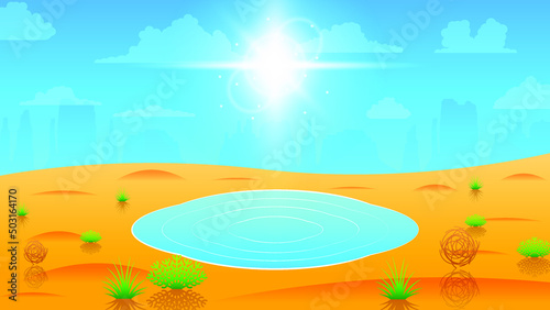 Fototapeta Naklejka Na Ścianę i Meble -  Abstract Desert Background Summer With Sand Oasis Vector Design Style Nature Landscape