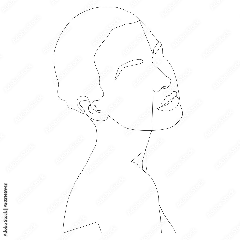 The woman's face draws a single line on a white isolated background. Vector illustration. A woman's face. Portrait of minimalism. Boho. The woman's face draws a single line on a white isolated background. Vector illustration. A woman's face. Portrait of minimalism. Boho.
