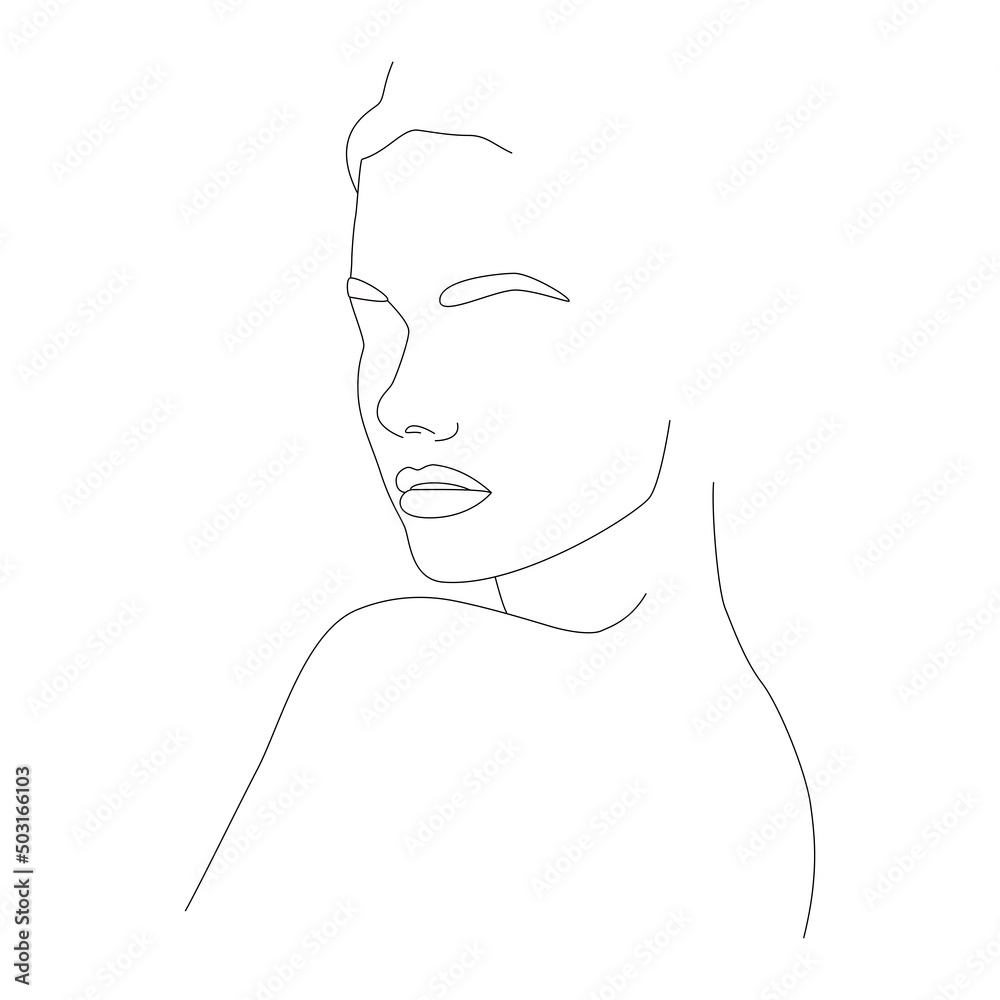 Abstract Art Of A Woman's Face Line. Portrait in boho style. Portrait in one line. A woman's face. Portrait of minimalism.
