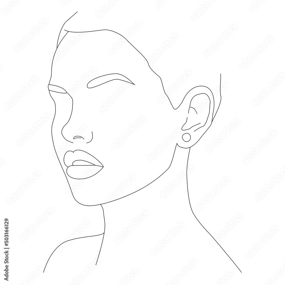 Boho girl. The face is one line. A woman's face. Portrait of minimalism. Abstract Art Of A Woman's Face Line. Boho girl. The face is one line. A woman's face. Portrait of minimalism. Abstract Art Of A Woman's Face Line.