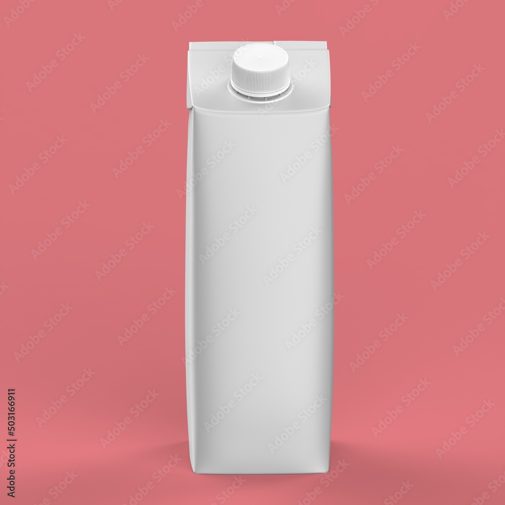 1L Carton box with Screw Cap Mock-up. White blank milk or juice carton box 1L Carton box with Screw Cap Mock-up. White blank milk or juice carton box