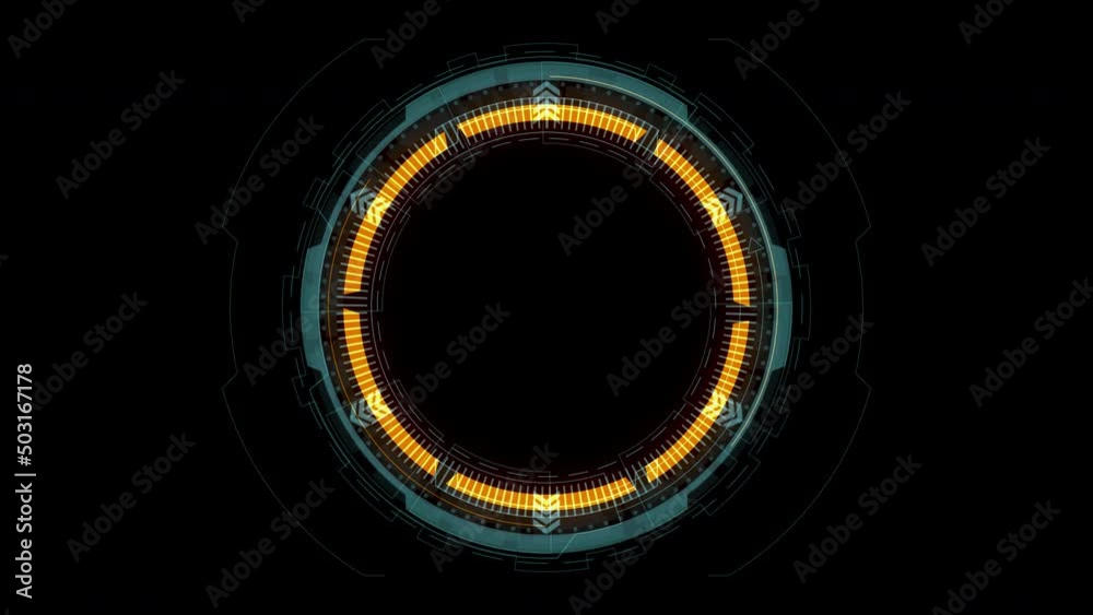 Motion graphic of Blue hexagon and circle rotation with head up display ( HUD UI ) technology interface and futuristic elements abstract background alpha channel included
