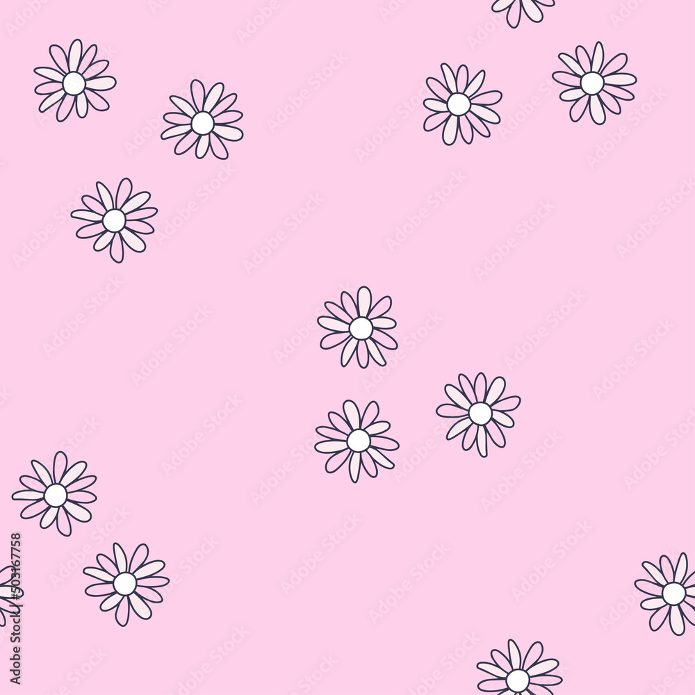 Beautiful background with daisies on a pink background. Seamless pattern in Liberty style. kids fashion print Beautiful background with daisies on a pink background. Seamless pattern in Liberty style. kids fashion print