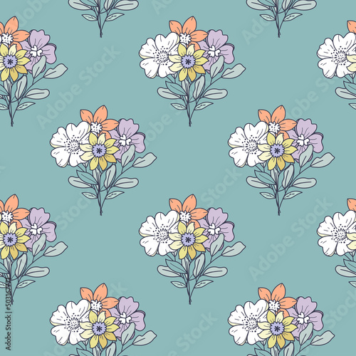 Seamless vintage pattern with bouquet of flowers. Liberty style print. The el...