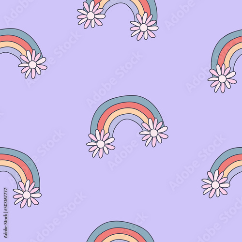 Seamless vintage pattern with rainbow. Liberty print. Elegant template for tr...