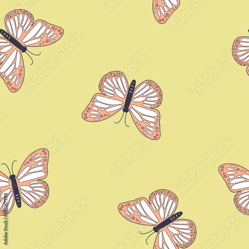 Bright print with butterfly. Seamless pattern in Liberty style. The elegant t...