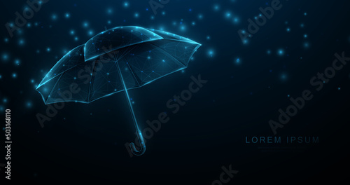 Umbrella protection shield. Low poly wireframe style design. Vector illustration