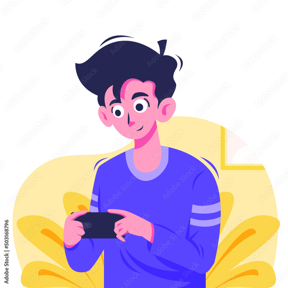 Man playing cell phone horizontally