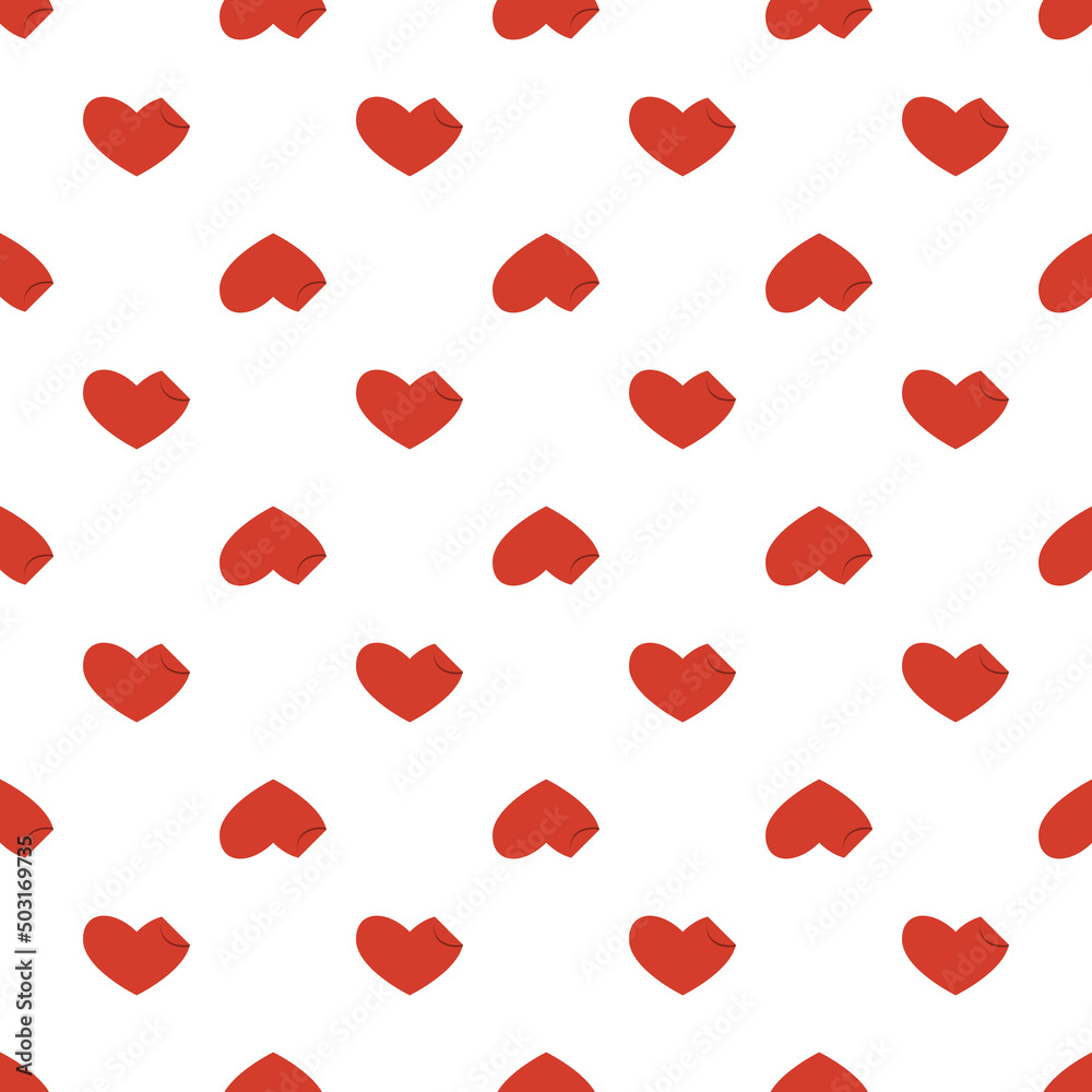 Line art seamless pattern in the form of a red heart with a curved corner on white background. Romance graphic texture. Holiday celebration concept. Decorative print. Geometric bright wallpaper