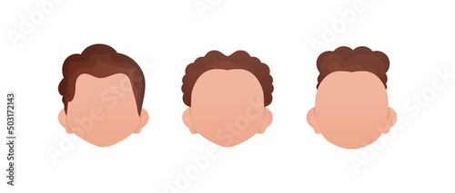 Set of faces of boys with different styles of haircuts. Isolated.
