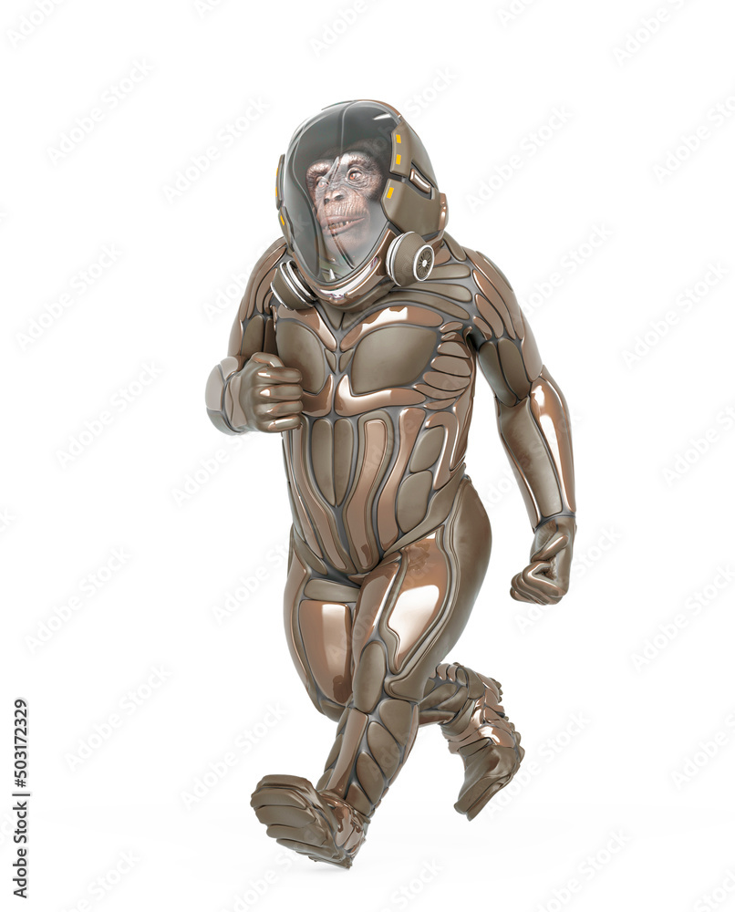 chimpanzee astronaut is walking in white background chimpanzee astronaut is walking in white background