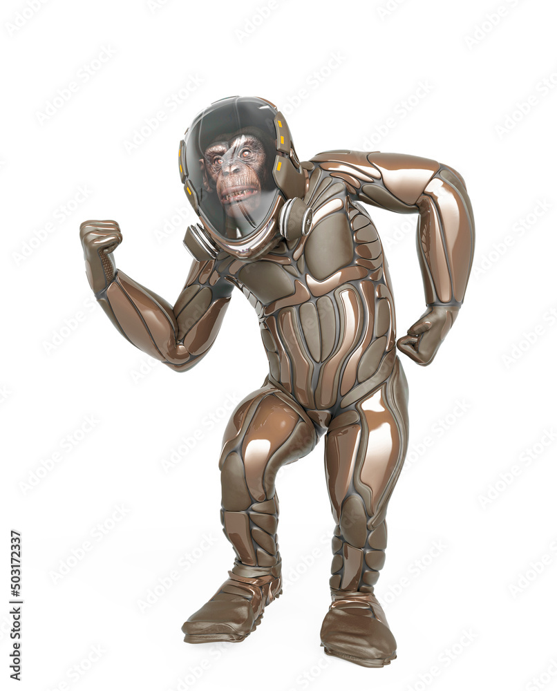 chimpanzee astronaut got the power in white background chimpanzee astronaut got the power in white background
