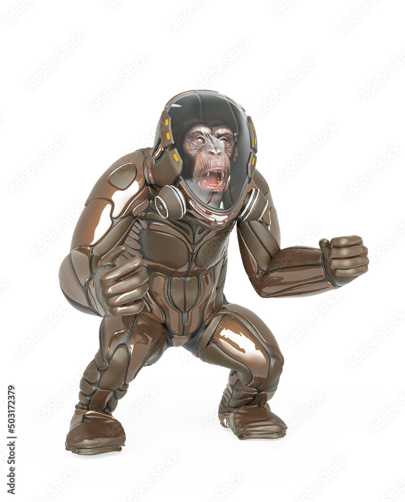 chimpanzee astronaut is angry in white background chimpanzee astronaut is angry in white background