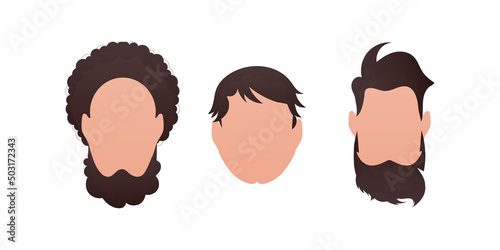 Set Faces of guys with different hairstyles. Isolated.