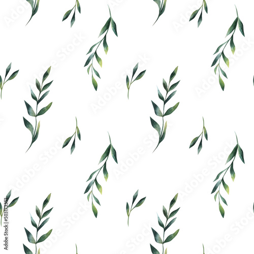 abstract Leaves Pattern. Endless Background. Seamless watercolor illustration