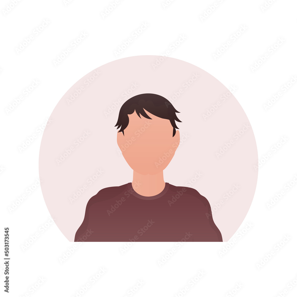 Portrait of a man in a T-shirt. Isolated. Cartoon style.