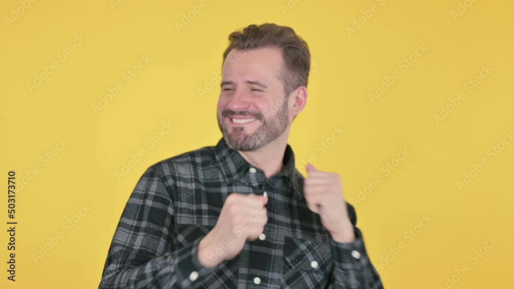 Portrait of Middle Aged Man Dancing in Joy Portrait of Middle Aged Man Dancing in Joy