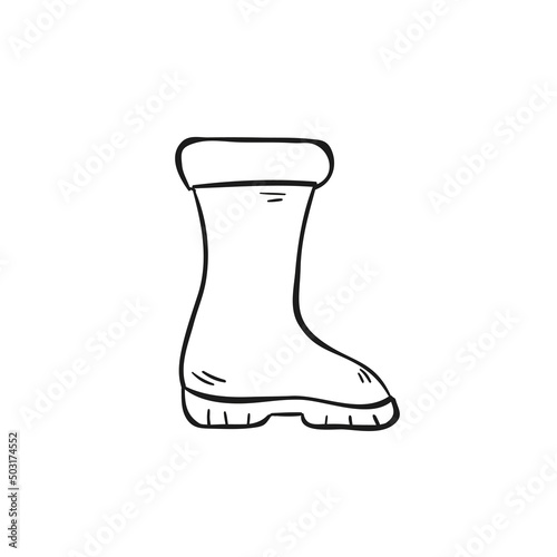Rubber boot line icon. Wellington rain boots. Vector sketch illustration. Rain boot outline icon. Hand drawn rubber boots. Doodle drawing illustration