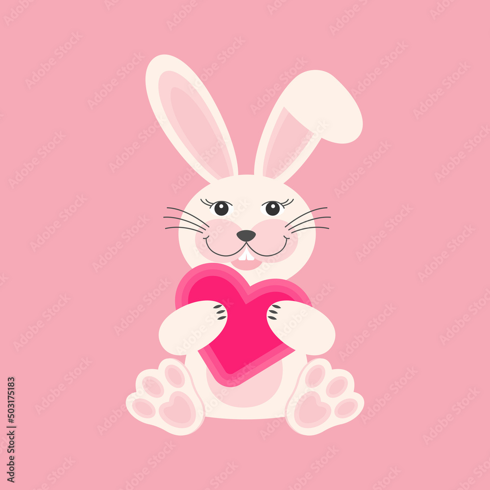 Cute rabbit with heart . Vector illustration in cartoon flat style. Cute rabbit with heart . Vector illustration in cartoon flat style.