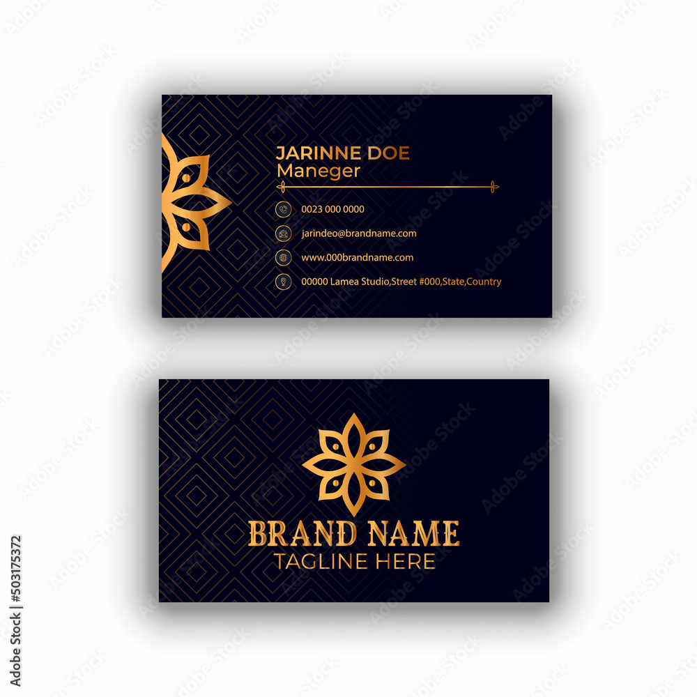 Naklejka premium Luxury and modern vector business card template design black and gold color