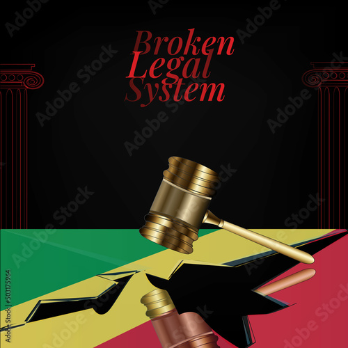 Republic of the Congo's broken legal system concept art.Flag of Republic of the Congo and a gavel.