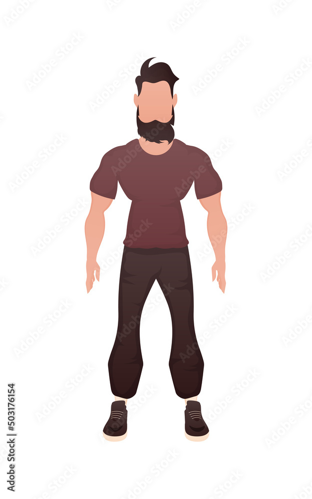 The young guy stands in full growth. Isolated. Cartoon style.