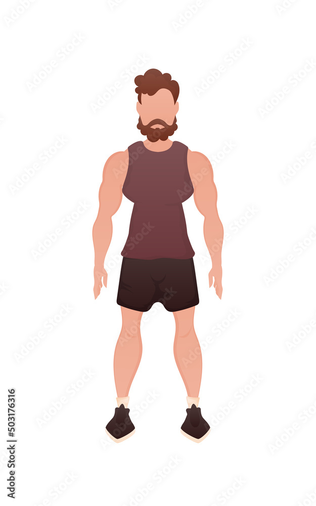 A strong man stands to his full height. Isolated. Cartoon style. A strong man stands to his full height. Isolated. Cartoon style.