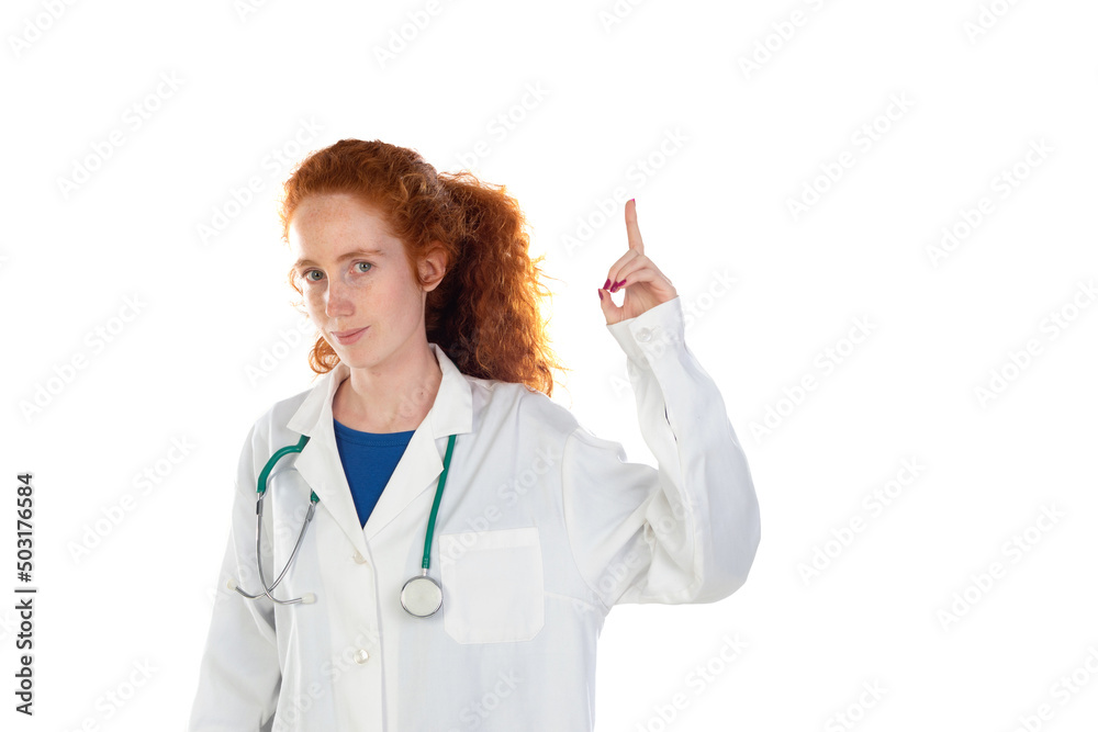 Redhead doctor woman laughing