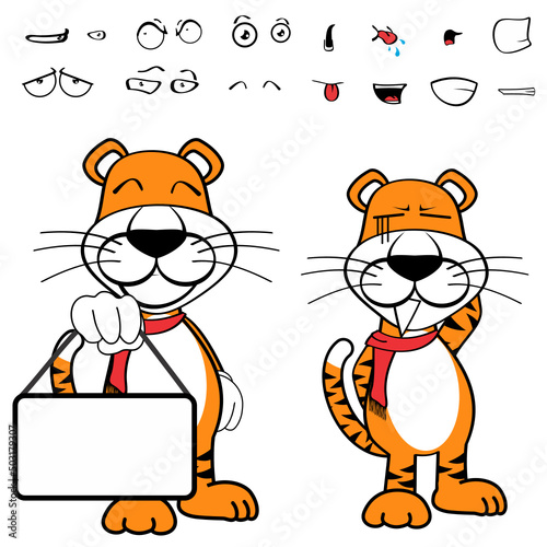 funny standing tiger cartoon kawaii expressions pack in vector format