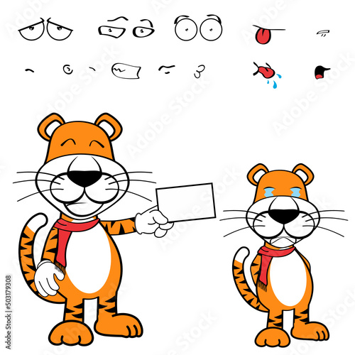 funny standing tiger cartoon kawaii expressions pack in vector format