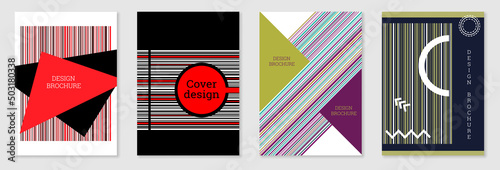 Set of cover design in Memphis style. Geometric design, abstract background. Fashionable bright cover, banner, poster, booklet. Creative colors. © HALINA YERMAKOVA
