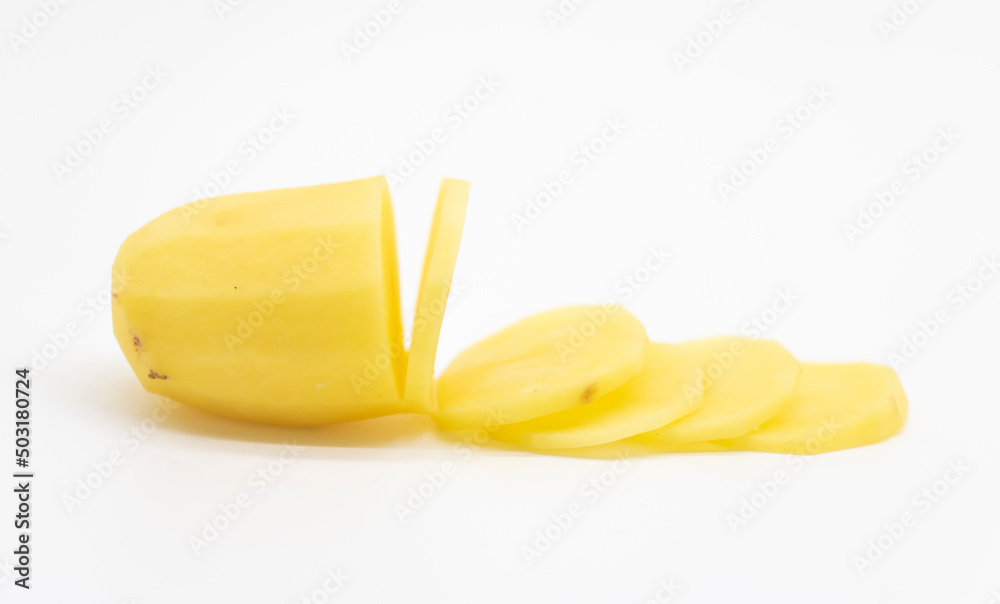 potato slice without skin over on white background, potato slice without skin over on white background,