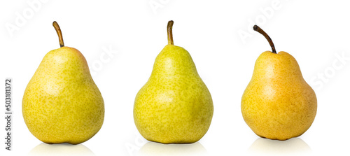 Pear isolated on white background. Ripe yellow pears. Juicy and fresh fruits