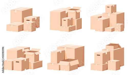 Set of cardboard boxes in different angles. Vector illustration on a white background © Igor