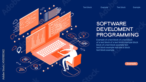 Programming web banner. Best programming languages. Technology process of Software development
