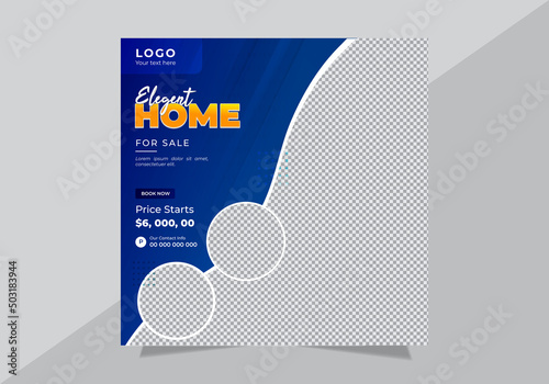 Real Estate Home sale Square banners with standard size social media post design template.