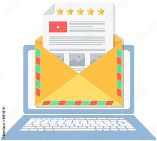 Incomming email with envelope on screen. Online service for chatting and mailing. Program for communication via Internet. Virtual mailbox with digital letter on display. Computer application with mail
