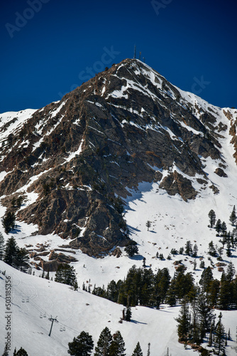 Beautiful landscape at Snowbasin Ski Resort, Utah. Rocky mountains covered with snow. photo