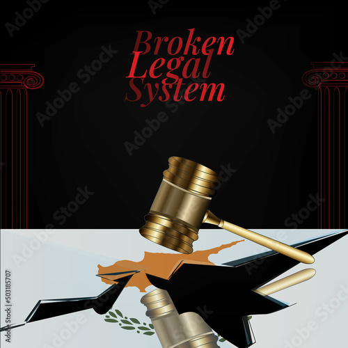 Cyprus's broken legal system concept art.Flag of Cyprus and a gavel