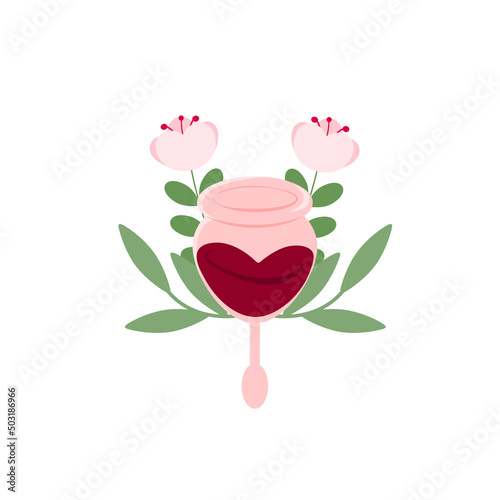 Menstrual cap with flowers. Feminine hygiene item.