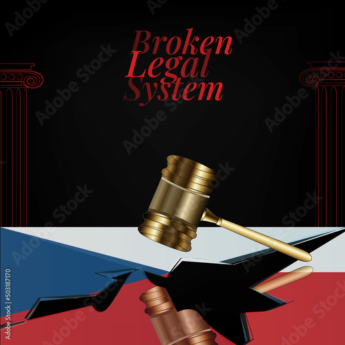 Czech Republic's broken legal system concept art.Flag of Czech Republic and a gavel