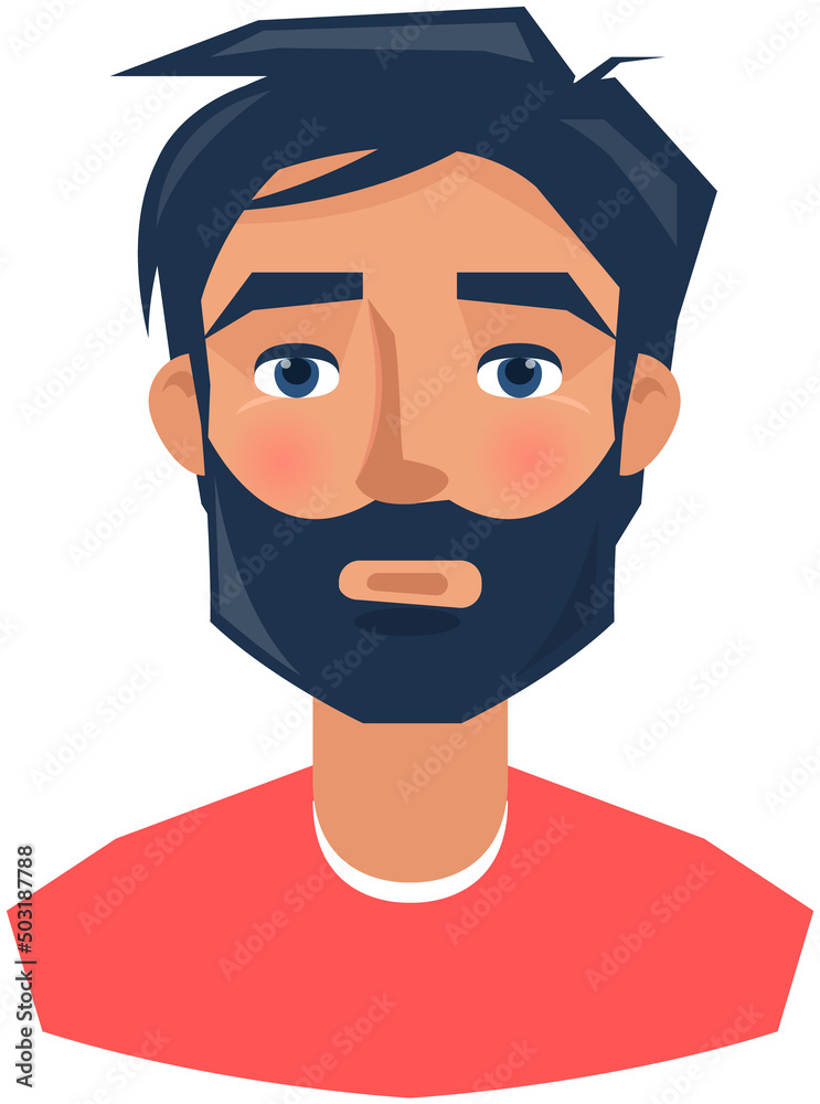Neutral face expression of adult man. Guy with emotion of calmness, indifference. Face of handsome male character. Calm bearded person isolated on white background. Expressing human emotion concept Neutral face expression of adult man. Guy with emotion of calmness, indifference. Face of handsome male character. Calm bearded person isolated on white background. Expressing human emotion concept