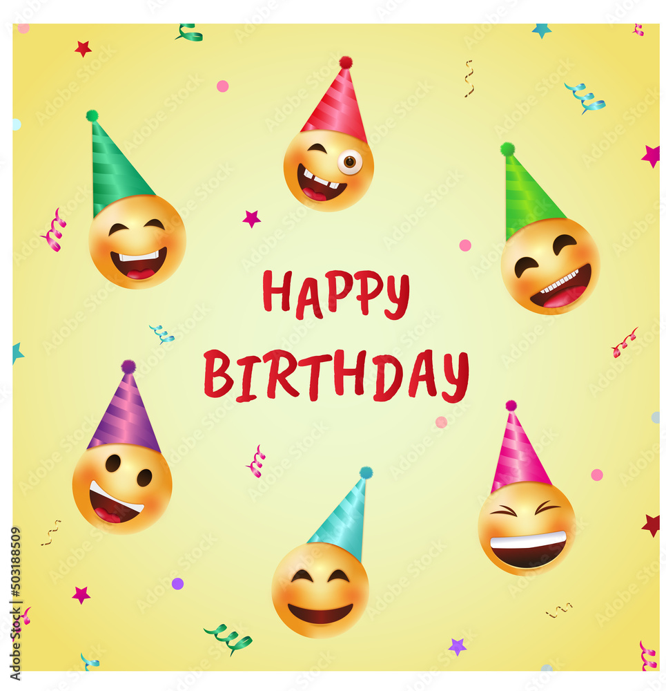 Happy birthday greeting card with smiley,funny and cute emojis,with ...