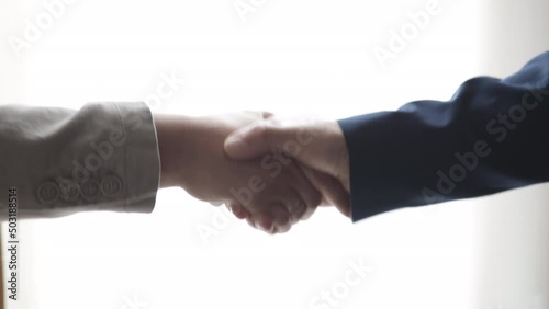 Two Business Partner Shake Hands When Meeting. Agree, trust or deal concept